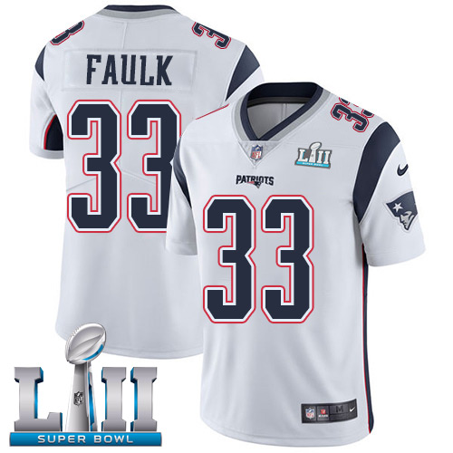 Nike Patriots #33 Kevin Faulk White Super Bowl LII Men's Stitched NFL Vapor Untouchable Limited Jersey - Click Image to Close